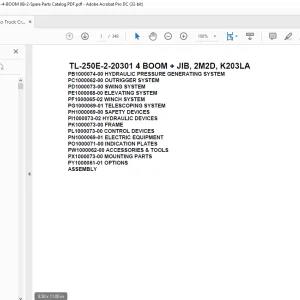 Tadano Truck Crane TL-250E-2-20301 4 BOOM + JIB, 2M2D, K203LA Parts Manual - PDF DOWNLOAD