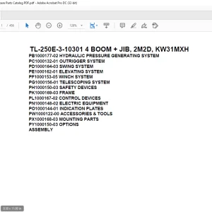 Tadano Truck Crane TL-250E-3-10301 4 BOOM + JIB, 2M2D, KW31MXH Parts Manual