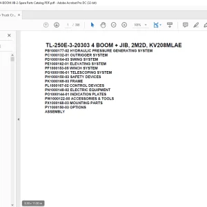 Tadano Truck Crane TL-250E-3-20303 4 BOOM + JIB, 2M2D, KV208MLAE Parts Manual   - PDF DOWNLOAD