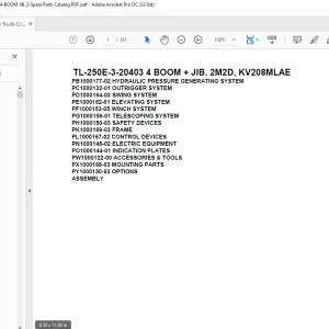 Tadano Truck Crane TL-250E-3-20403 4 BOOM + JIB, 2M2D, KV208MLAE Parts Manual - PDF