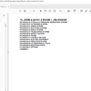 Tadano Truck Crane TL-250M-4-20101 4 BOOM + JIB,KS303R Parts Manual