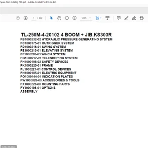Tadano Truck Crane TL-250M-4-20102 4 BOOM + JIB,KS303R Parts Manual