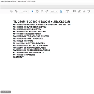 Tadano Truck Crane TL-250M-4-20102 4 BOOM + JIB,KS303R Parts Manual - PDF