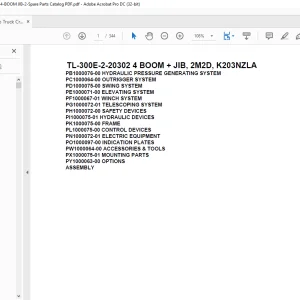 Tadano Truck Crane TL-300E-2-20302 4 BOOM + JIB, 2M2D, K203NZLA Parts Manual