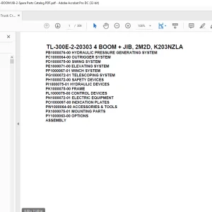 Tadano Truck Crane TL-300E-2-20303 4 BOOM + JIB, 2M2D, K203NZLA Parts Manual