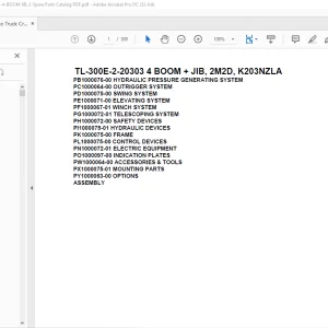 Tadano Truck Crane TL-300E-2-20303 4 BOOM + JIB, 2M2D, K203NZLA Parts Manual