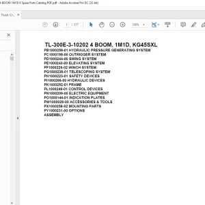Tadano Truck Crane TL-300E-3-10202 4 BOOM, 1M1D, KG45SXL Parts Manual