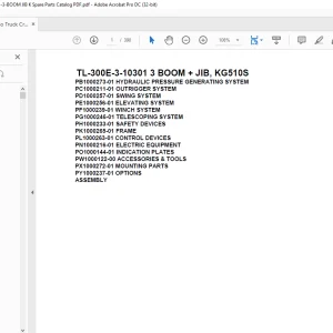 Tadano Truck Crane TL-300E-3-10301 3 BOOM + JIB, KG510S Parts Manual