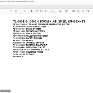 Tadano Truck Crane TL-300E-3-10605 4 BOOM + JIB, 2M2D, KG46SXHST Parts Manual