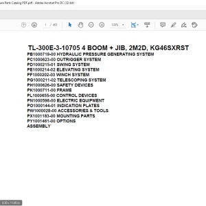 Tadano Truck Crane TL-300E-3-10705 4 BOOM + JIB, 2M2D, KG46SXRST Parts Manual
