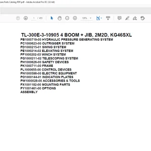 Tadano Truck Crane TL-300E-3-10905 4 BOOM + JIB, 2M2D, KG46SXL Parts Manual