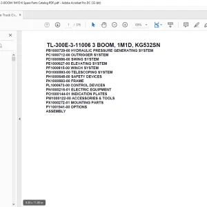 Tadano Truck Crane TL-300E-3-11006 3 BOOM, 1M1D, KG532SN Parts Manual