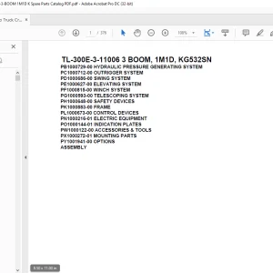 Tadano Truck Crane TL-300E-3-11006 3 BOOM, 1M1D, KG532SN Parts Manual  - PDF