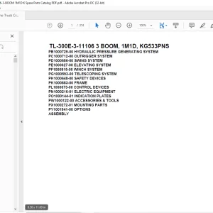 Tadano Truck Crane TL-300E-3-11106 3 BOOM, 1M1D, KG533PNS Parts Manual