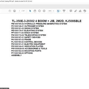Tadano Truck Crane TL-350E-3-20302 4 BOOM + JIB, 2M2D, KJ508SBLE Parts Manual - PDF