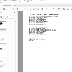 Tadano crane GR-500N-1-00102 6 BOOM + JIB(FA),H,2M2D Parts Manual PDF