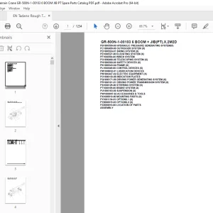 Tadano crane GR-500N-1-00103 6 BOOM + JIB(PT),X,2M2D Parts Manual PDF
