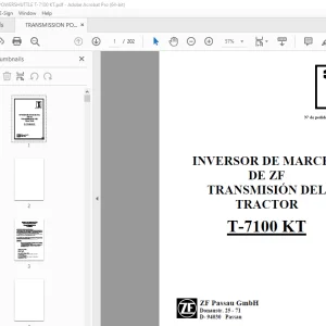 ZF INVERSOR DE MARCHA DE TRANSMISIÓN DEL TRACTOR T-7100 KT MANUAL DE REPARACIÓN PDF