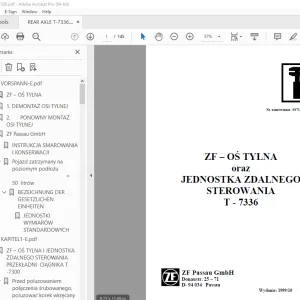 ZF OŚ TYLNA & JEDNOSTKA ZDALNEGO T-7336 INSTRUKCJA NAPRAWCZA PDF