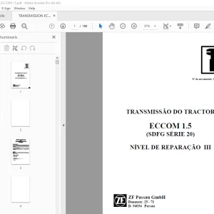 ZF TRANSMISSÃO DO TRACTOR ECCOM 1.5 (SDFG SÉRIE 20) MANUAL DE REPARAÇÃO PDF