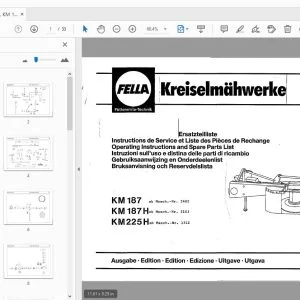 Fella KM 187, KM 187 H, KM 225 H Rotary Mowers Operation & Parts Manual 1990 - PDF