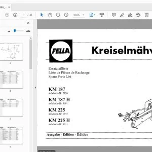 Fella KM 187, KM 187 H, KM 225, KM 225 H Rotary Mower Parts Manual 1996 - PDF