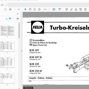 Fella KM 187, KM 187 H, KM 225, KM 225 H Turbo-Rotary Mower Part Manual - PDF