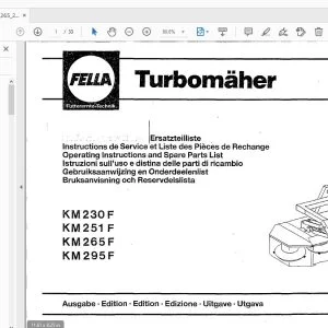 Fella KM 230 F, KM 251 F, KM 265 F, KM 295 F Operation & Parts Manual 1990 - PDF