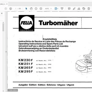 Fella KM 230 F, KM 251 F, KM 265 F, KM 295 F Turbomower Operation & Parts Manual - PDF