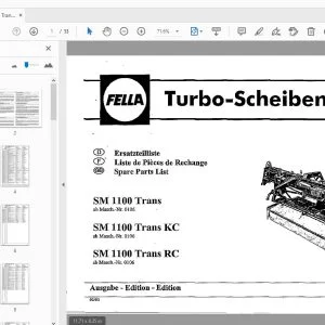 Fella SM 1100 Trans, SM 1100 Trans KC, SM 1100 Trans RC Turbo Rotary Mower Parts Manual - PDF