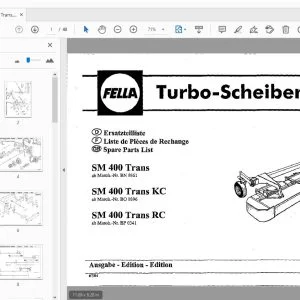 Fella SM 400 Trans, SM 400 Trans KC, SM 400 Trans RC Turbo-Disc Mowers Parts Manual - PDF