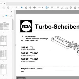 Fella SM 911 TL, SM 911 TL-KC, SM 911 TL-RC Turbo-Disc Mower Parts Manual - PDF