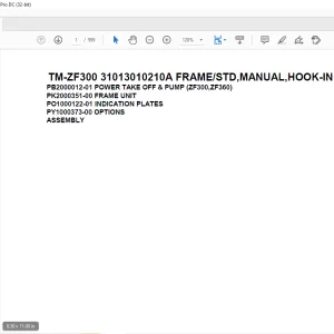 Tadano Cargo Crane TM-ZF300 31013010210A FRAME/STD,MANUAL,HOOK-IN Parts Manual