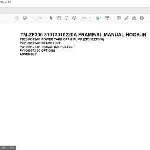 Tadano Cargo Crane TM-ZF300 31013010220A FRAME/SL,MANUAL,HOOK-IN Parts Manual