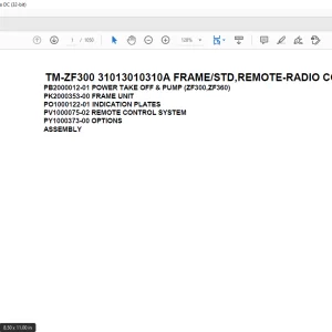Tadano Cargo Crane TM-ZF300 31013010310A FRAME/STD,REMOTE-RADIO CONT.,HOOK-IN Parts Manual