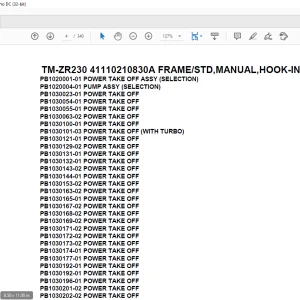 Tadano Crane TM-ZR230 41110210830A FRAME/STD,MANUAL,HOOK-IN Parts Manual - PDF