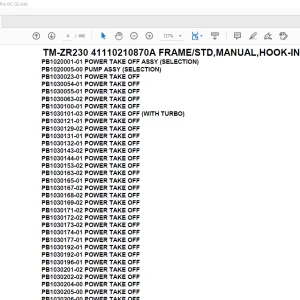 Tadano Cargo Crane TM-ZR230 41110210870A FRAME/STD,MANUAL,HOOK-IN Parts Manual - PDF