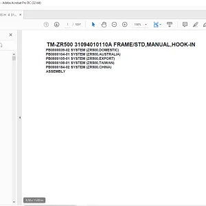 Tadano Cargo Crane TM-ZR500 31094010110A FRAMESTD,MANUAL,HOOK-IN Parts Manual  - PDF