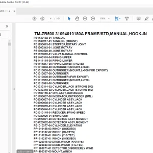 Tadano Cargo Crane TM-ZR500 31094010180A FRAMESTD,MANUAL,HOOK-IN Parts Manual - PDF