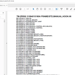 Tadano Cargo Crane TM-ZR500 31094010190A FRAME/STD,MANUAL,HOOK-IN Parts Manual - PDF