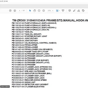 Tadano Crane TM-ZR500 31094010340A FRAMESTD MANUAL,HOOK-IN Parts Manual - PDF