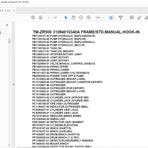 Tadano Cargo Crane TM-ZR500 31094010340A FRAME/STD,MANUAL,HOOK-IN Parts Manual - PDF