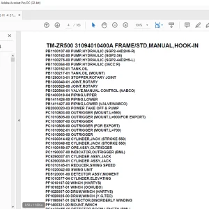 Tadano Cargo Crane TM-ZR500 31094010400A FRAME/STD,MANUAL,HOOK-IN Parts Manual - PDF