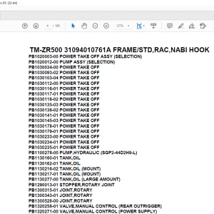 Tadano Cargo Crane TM-ZR500 31094010760A FRAME/STD,RADIO CONT.,NABI HOOK Parts Manual