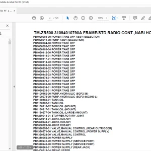 Tadano Cargo Crane TM-ZR500 31094010790A FRAMESTD,RADIO CONT.,NABI HOOK Parts Manual