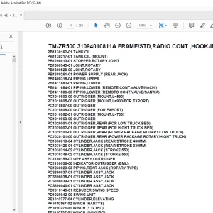 Tadano Cargo Crane TM-ZR500 31094010811A FRAMESTD,RADIO CONT.,HOOK-IN Parts Manual -  PDF