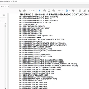 Tadano Cargo Crane TM-ZR500 31094010813A FRAMESTD,RADIO CONT.,HOOK-IN Parts Manual