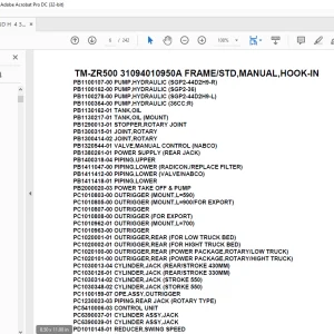 Tadano Cargo Crane TM-ZR500 31094010950A FRAME/STD,MANUAL,HOOK-IN Parts Manual - PDF