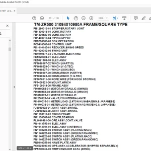 Tadano Cargo Crane TM-ZR500 31094010980A FRAME/SQUARE TYPE Parts Manual  - PDF DOWNLOAD