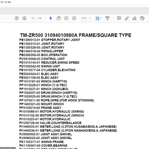 Tadano Cargo Crane TM-ZR500 31094010980A FRAMESQUARE TYPE Parts Manual -  PDF DOWNLOAD